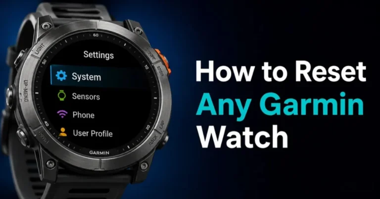 Garmin Watch Frozen? How to Force Restart Any Model (2026) How to reset a Garmin watch — step-by-step guide showing Garmin Fenix settings menu