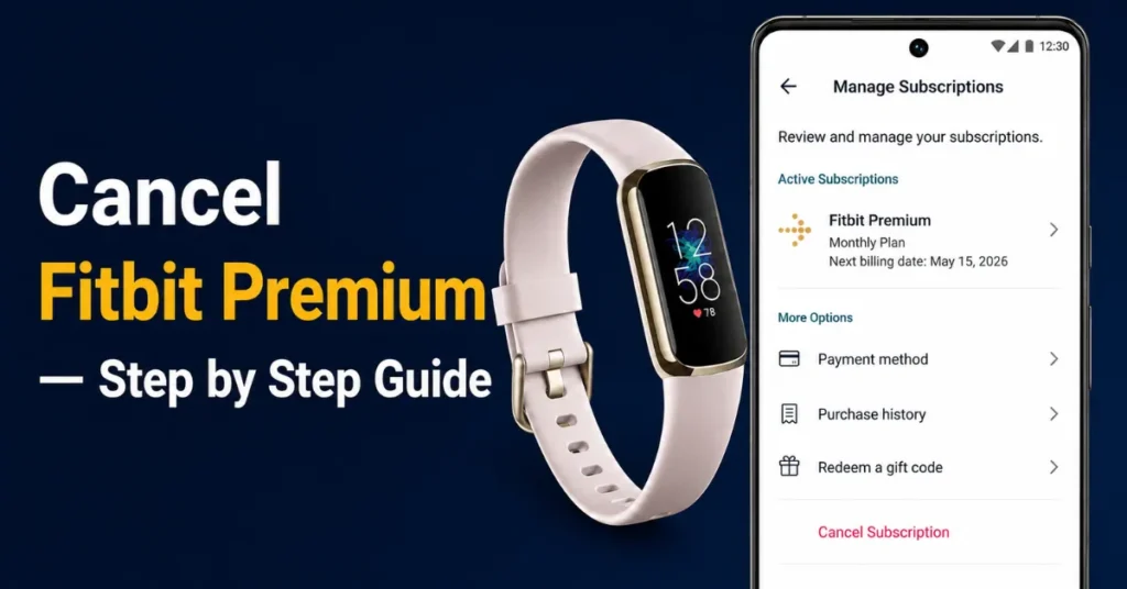 How to Cancel Fitbit Premium in 2 Minutes (iPhone, Android, Web & Google Store) How to cancel Fitbit Premium subscription shown on Android Manage Subscriptions screen