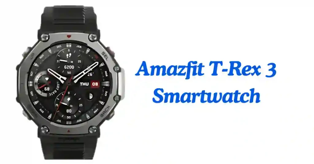 Amazfit T-Rex 3 smartwatch showing its buttons and strap