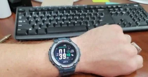 Amazfit T-Rex 3 smartwatch showing indoor cycling workout charts and map navigation after firmware 4.4.2.3 update