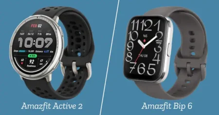 Amazfit Bip 6 vs Amazfit Active 2 | Raw Features or Refined Experience? Side-by-side comparison of Amazfit Bip 6 vs Active 2 smartwatches in 2025 showing design and screen differences
