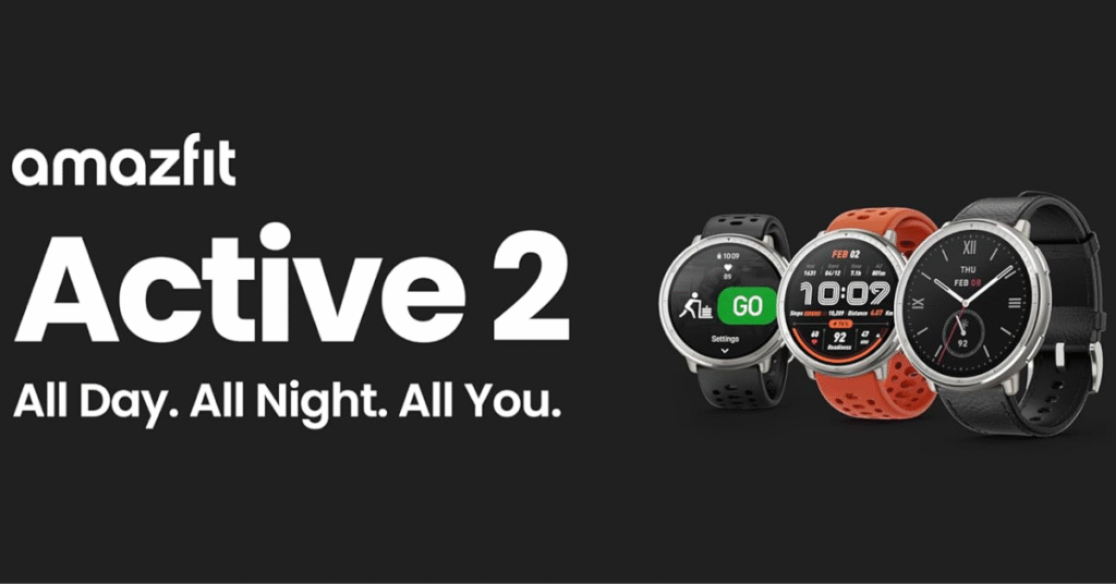 Round display of Amazfit Active 2 showing sharp UI and always-on mode