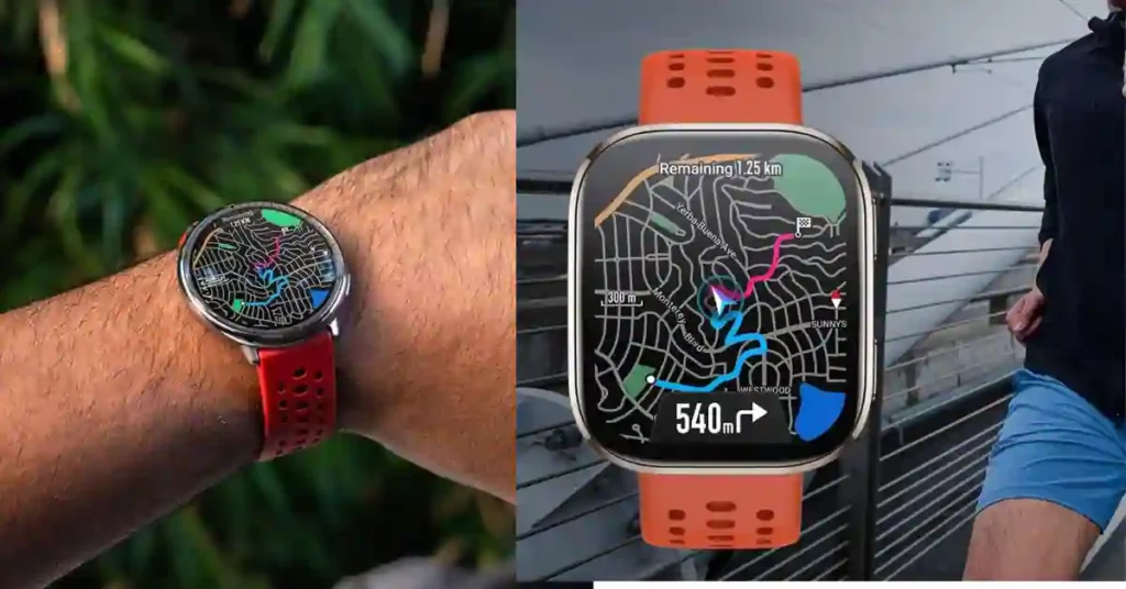  GPS route tracking comparison between Amazfit Bip 6 and Active 2 on a running map