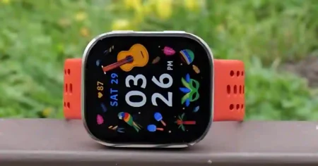 Amazfit Bip 6 Review A smartwatch showcasing its 1.97-inch AMOLED display.