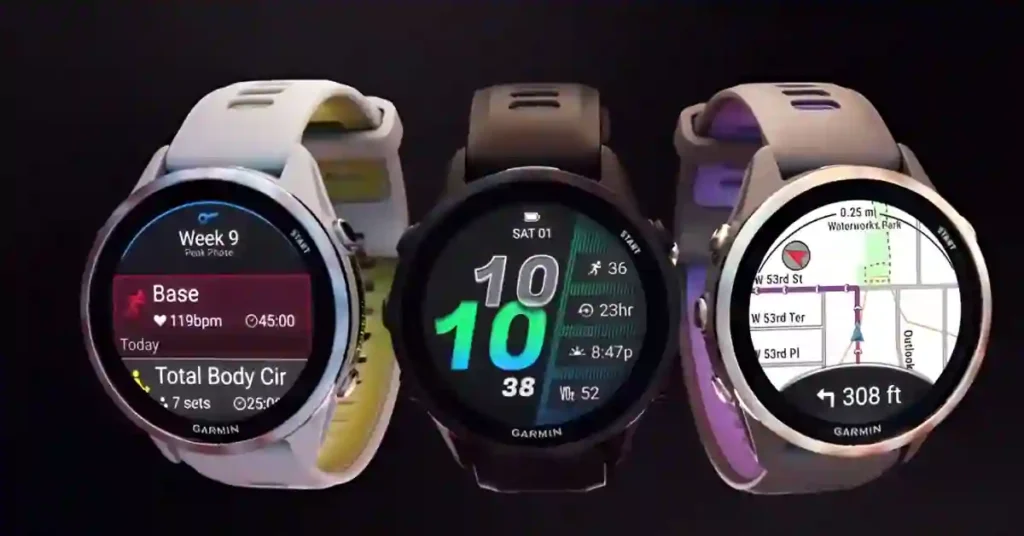 Garmin Forerunner 970 smartwatch showcasing key fitness and performance features on AMOLED display