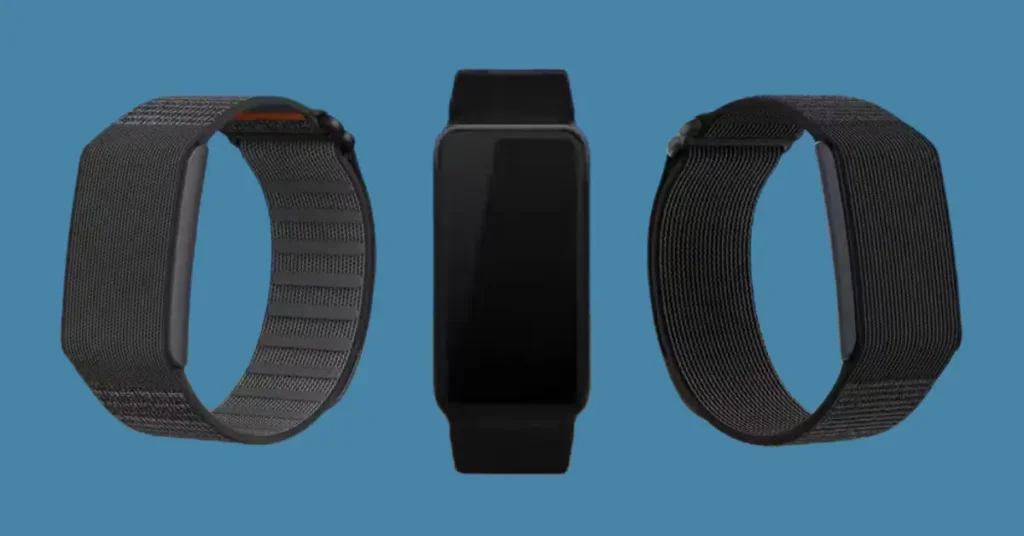 Leaked image of the Amazfit Helio Strap showing minimalist fabric design and hidden OLED display.