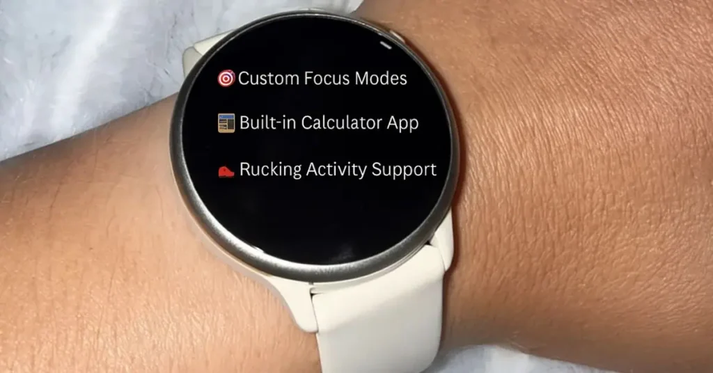Garmin Vivoactive 6 Beta 12.50 update, showing the new Rucking activity or Evening Report.