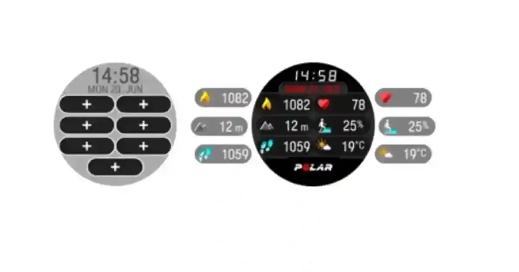 Polar Vantage M3 Firmware Update 4.1.1 – Gets POI, Find My Phone & Training Upgrades 3 New analog and digital watch faces on Polar Vantage M3 with customizable widgets for steps, battery, and activity stats