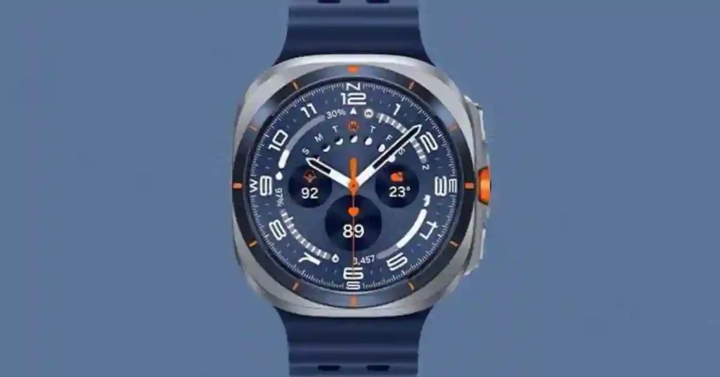 Galaxy Watch 8 Series Leak: Design & Health Features Revealed (Before Unpacked 2025) 3 Leaked render of the rugged Samsung Galaxy Watch Ultra 2 with a large display and titanium build.
