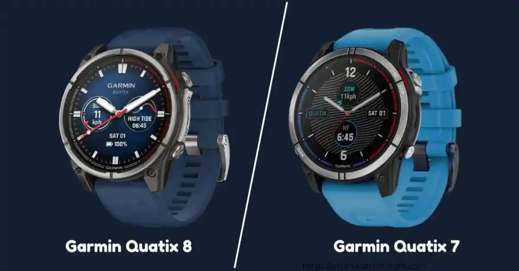 Garmin Quatix 8 VS Quatix 7 smartwatches displayed side-by-side for comparison.