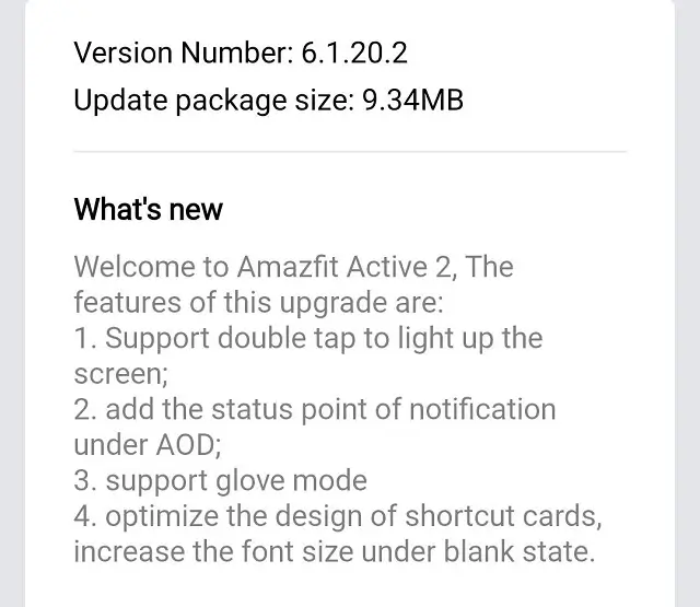 Close-up of an Amazfit Active 2 watch showing the new Always-On Display notification dot feature from update 6.1.20.2.