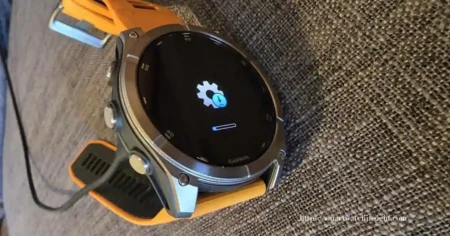 Garmin Fenix 8 watch showing software update screen, part of Beta Version 17.13 rollout with new bug fixes and features.