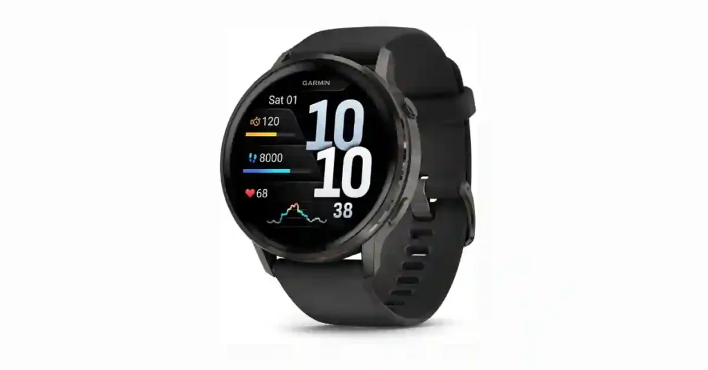 Garmin Venu 4 smartwatch displaying flashlight feature, ECG capability, and wellness tracking apps on AMOLED screen for lifestyle-focused users.