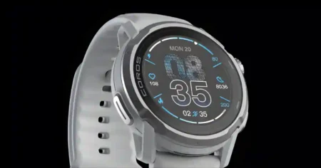 Close-up view of COROS APEX 4 smartwatch featuring MIP display and offline map navigation