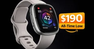 Fitbit Sense 2 Drops to $190 — Google’s Next Big Discount After Pixel Watch Fitbit Sense 2 smartwatch on sale for $190 showing heart rate and stress tracking on the display