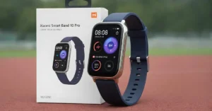 Comparison of Xiaomi Smart Band 10 Pro rectangular display and standard Band 10 pill-shaped design with HyperOS 2.