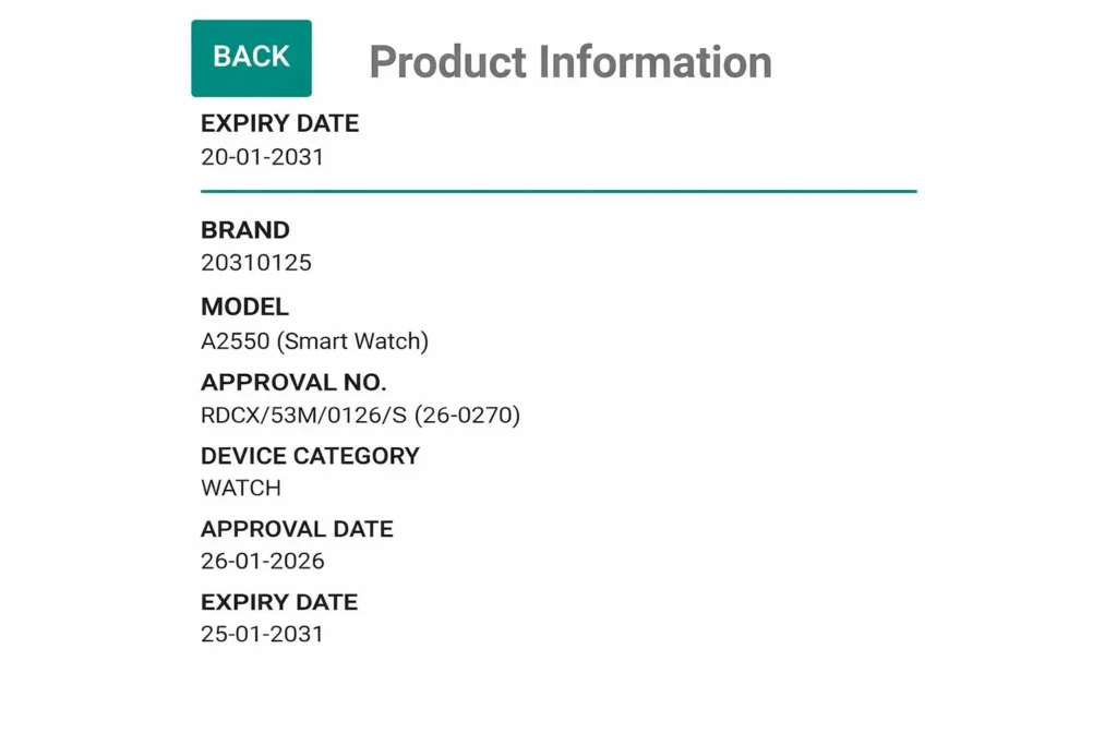 Amazfit smartwatch model A2550 linked to the upcoming T-Rex Ultra 2, possibly launching at MWC 2026 with MicroLED display and satellite messaging features