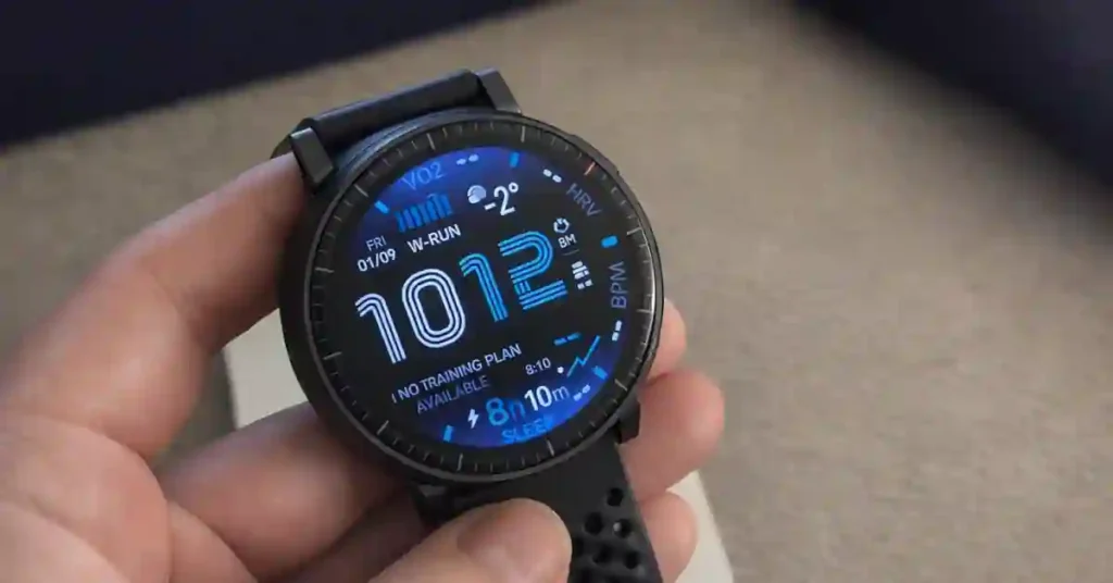 The underside of the Amazfit Active Max showing the BioTracker 6.0 PPG sensor and the slightly raised heart rate sensor housing.