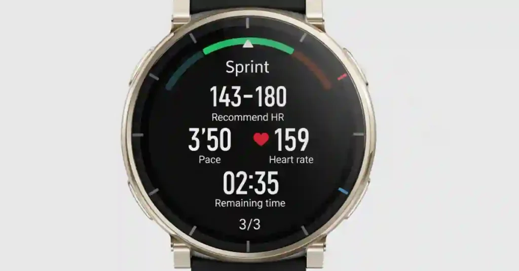 lose-up of the four physical navigation buttons on the stainless steel frame of the Amazfit Active 3 Premium.