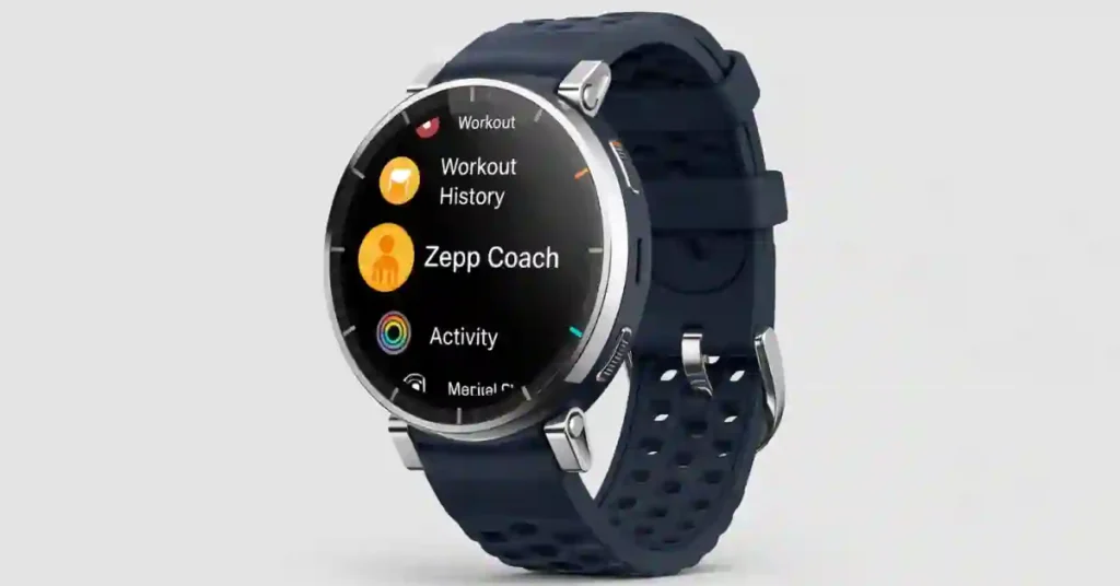 A screen capture of the Zepp OS 5.0 interface on the Active 3 Premium showing lactate threshold and running power data.