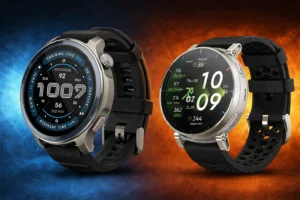 Amazfit Active 3 Premium vs Amazfit Balance 2 comparison showing design, display, and price differences between the two Amazfit smartwatches