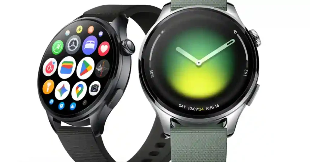 Close-up of the Xiaomi Watch 5 screen running Google Gemini AI on Wear OS 6.