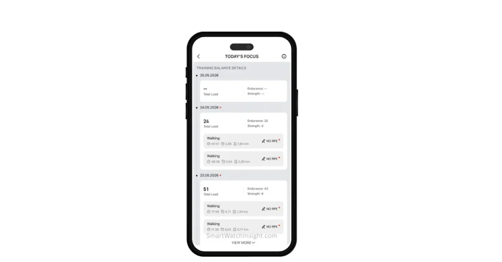 Zepp App HybridCharge Explained: What Is LifeLoad & How to Use It? 3 Zepp App Training Balance Details showing weekly load distribution and activity history