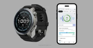 Premium smartwatch showcasing recovery metrics alongside the new Zepp App HybridCharge dashboard UI