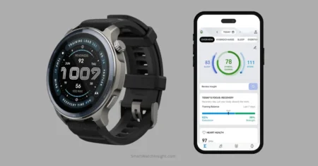 Zepp App HybridCharge Explained: What Is LifeLoad & How to Use It? Premium smartwatch showcasing recovery metrics alongside the new Zepp App HybridCharge dashboard UI
