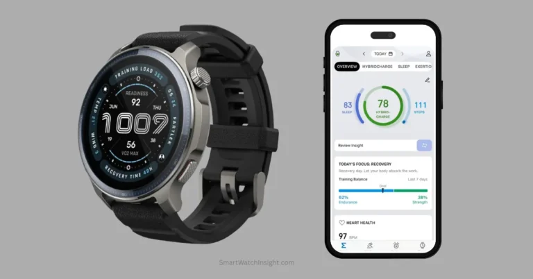 Zepp App HybridCharge Explained: What Is LifeLoad & How to Use It? Premium smartwatch showcasing recovery metrics alongside the new Zepp App HybridCharge dashboard UI