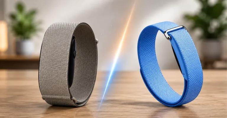 Garmin Cirqa fabric band and Fitbit Air pebble tracker side by side comparison