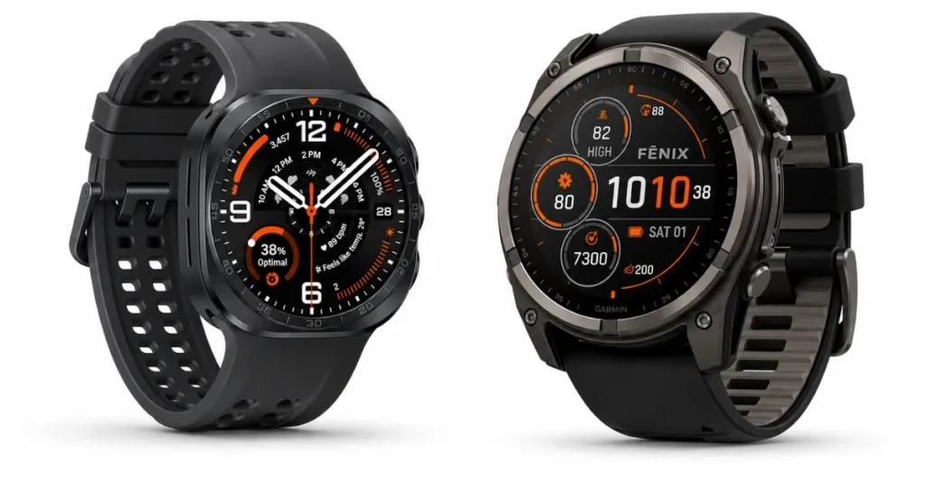 Garmin Fenix 9 vs Samsung Galaxy Watch Ultra 2 (2026): Which One Actually Wins? Samsung Galaxy Watch Ultra 2 beside an expected Garmin Fenix 9 concept showing official vs expected smartwatch comparison in 2026.