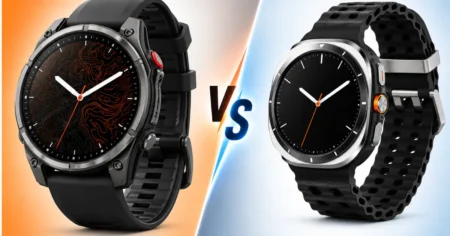 Garmin Fenix 9 vs Samsung Galaxy Watch Ultra 2 (2026): Which One Actually Wins? Side-by-side comparison of Garmin Fenix 9 and Samsung Galaxy Watch Ultra 2 smartwatches on a rugged background.