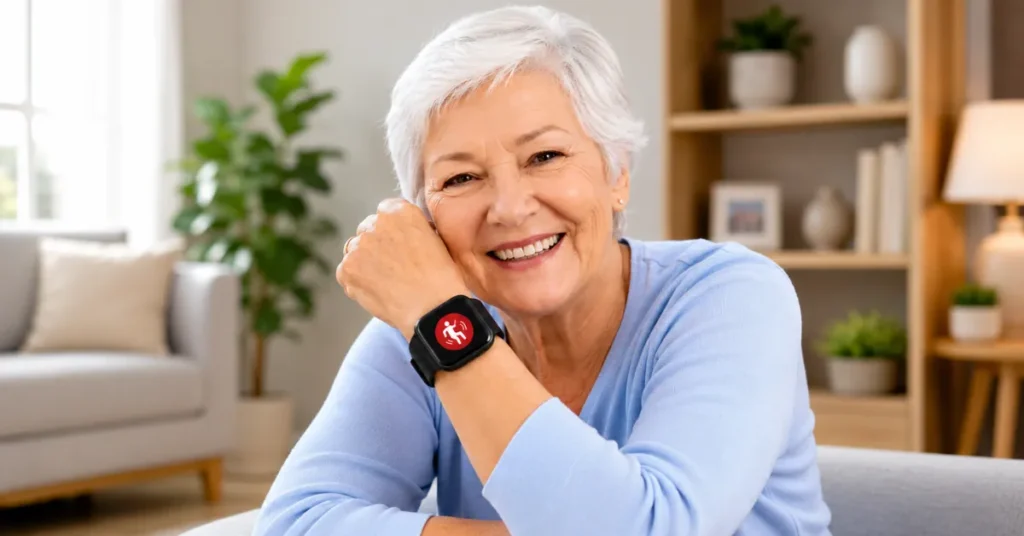 9 Best Smartwatches for Seniors With Fall Detection (2026) — No Subscription Required Senior woman wearing smartwatch with fall detection