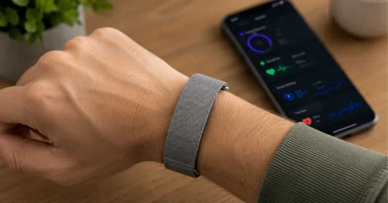Garmin Cirqa screenless smart band worn on wrist, shown as a wellness and recovery tracker for non-athletes