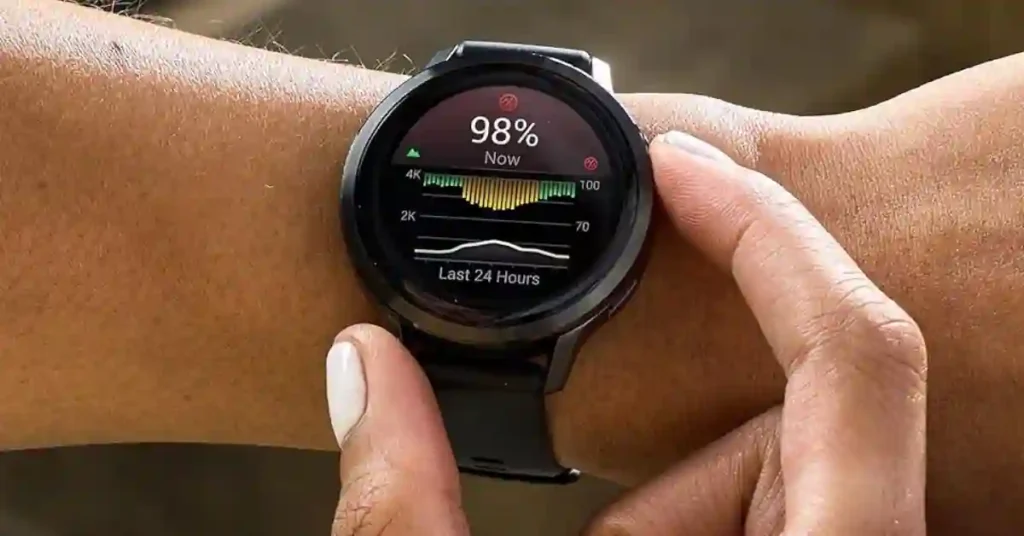 Garmin Venu 4 displaying health tracking and smartwatch features.
