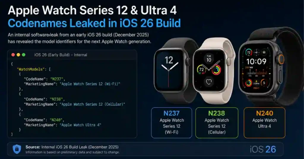 Apple Watch SE 4: Release Date, Price & Why It's Not Coming in 2026 3 Leaked Apple Watch 2026 codenames showing Series 12 and Ultra 4 only
