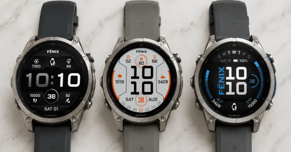 Garmin Fenix 9 43mm, 47mm and 51mm size and tier comparison