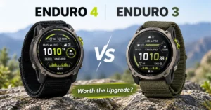 Garmin Enduro 4 and Enduro 3 solar GPS watches side by side